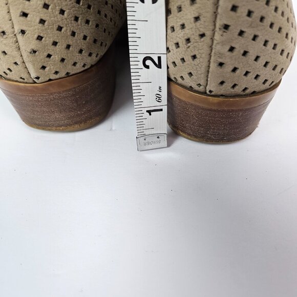 Lucky Brand Baylah Tan Perforated Leather Asymmetrical Opening Ankle Boot 9 - Picture 6 of 9